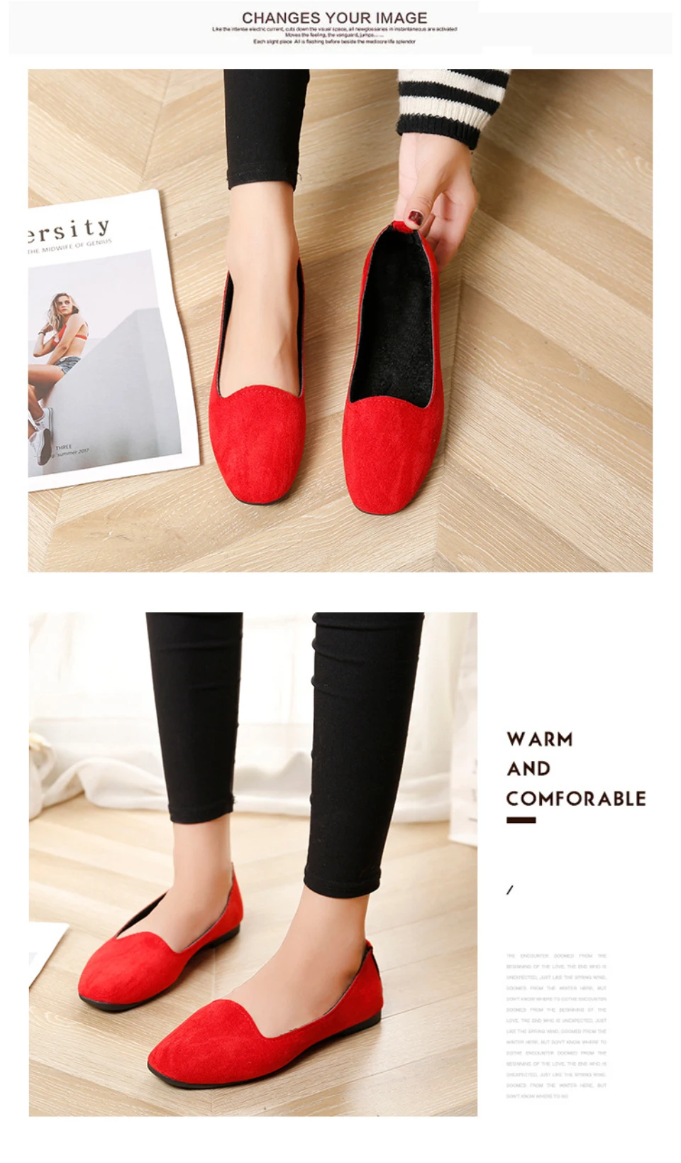 Plardin Fashion Flock Women's Flats For New Summer Slip-On Round Toe Casual Flat Shoes Basic ballet Shoes Woman Size Plus