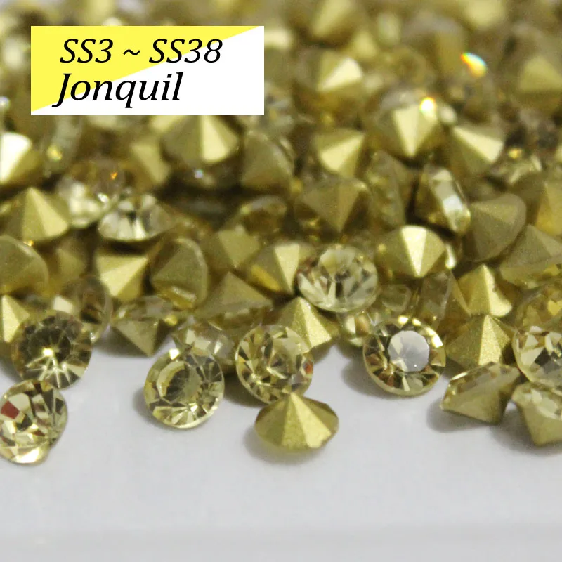 Jonquil SS16-SS38 блестящие хрустальные стразы круглые с заостренным фольгированным дном сзади стекло камень для одежды сумки - Цвет: Jonquil