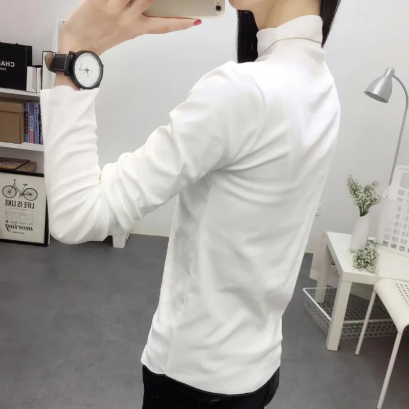 Однотонная футболка с полувысоким воротником модель 2019 года Женская Базовая