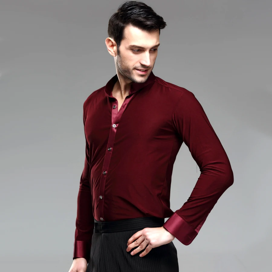 2019 мужские латинские танцы рубашки с воротником стойкой/лацкане для бальных