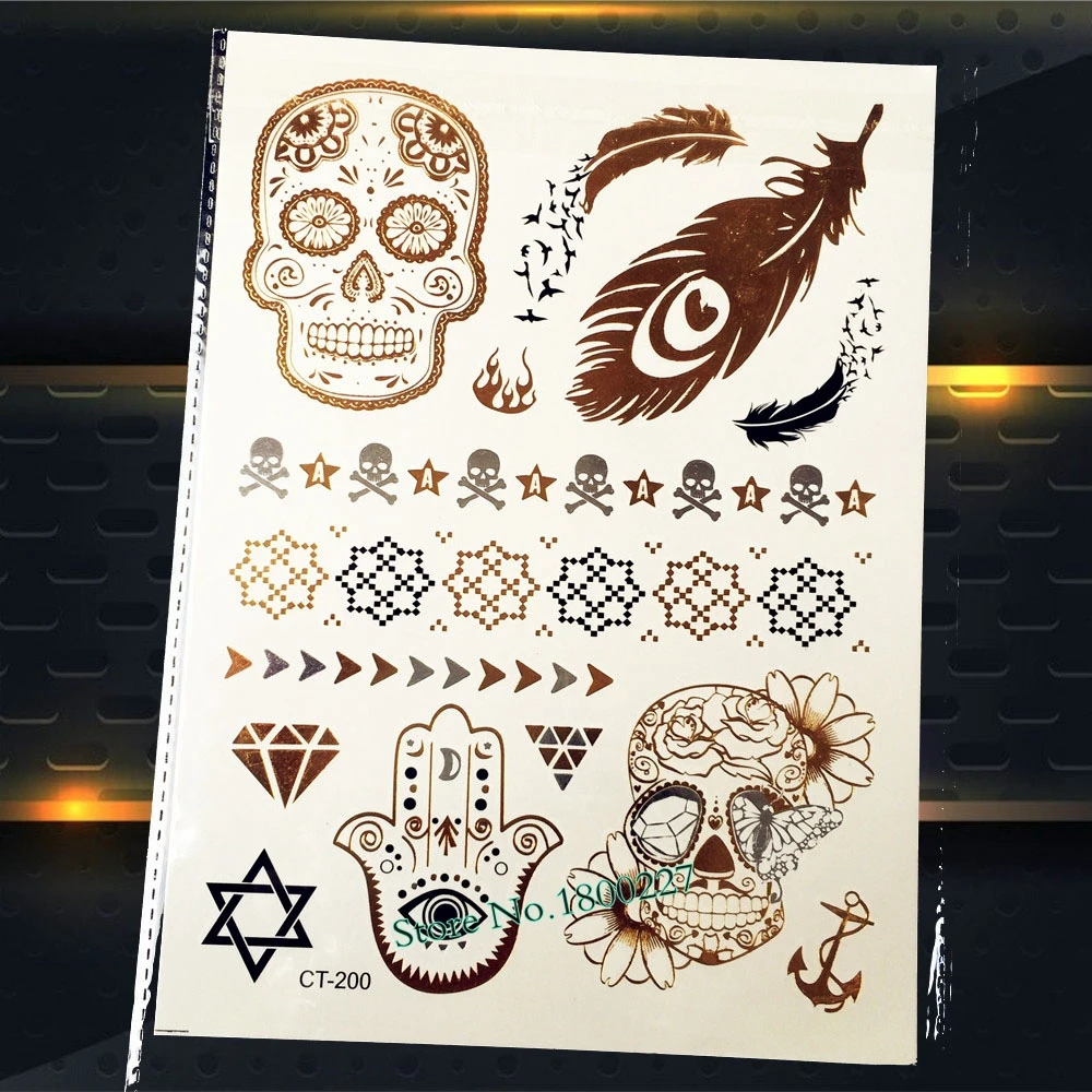 1 шт. Нетоксичная татуировка из хны золотого и синего цвета|tattoo sticker|temporary tattoo