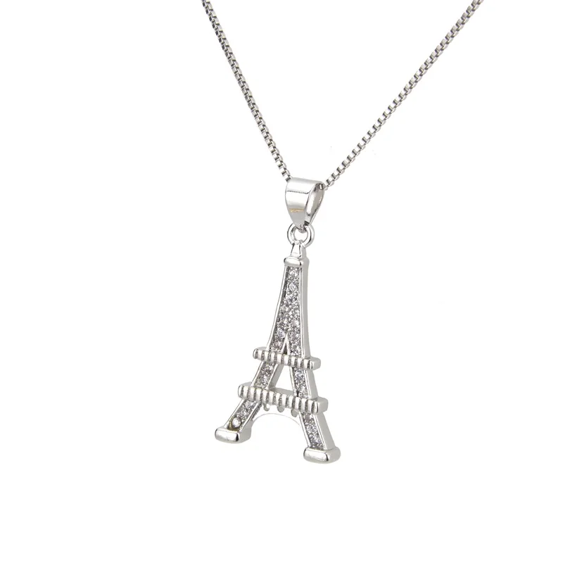 New design gold copper white cubic zirconia Eiffel tower pendant necklace for women fashion unique party jewelry chain gifts | Украшения и