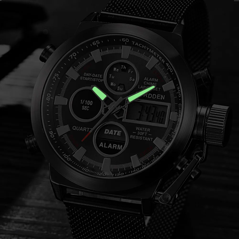 2019 Mens Quartz Sport Military LED Watches Analog Stainless Steel Wrist Watch Business Men relogio masculino Handsom | Наручные часы