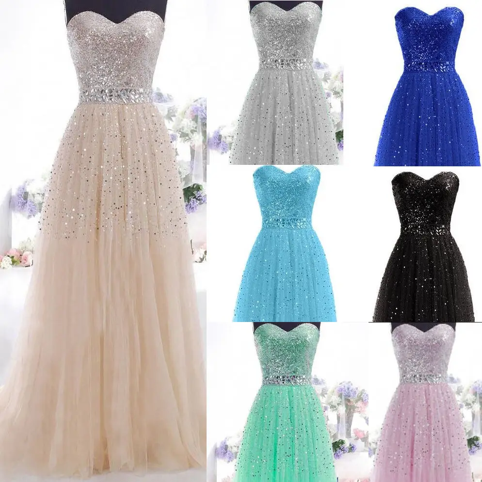 Cheap Bridesmaid DressesBr No9 Sexy A Line Sequins Tulle Cheaper Dresses Wedding Party Dress Custom Made Size|dress spanish|dresses dubaidress