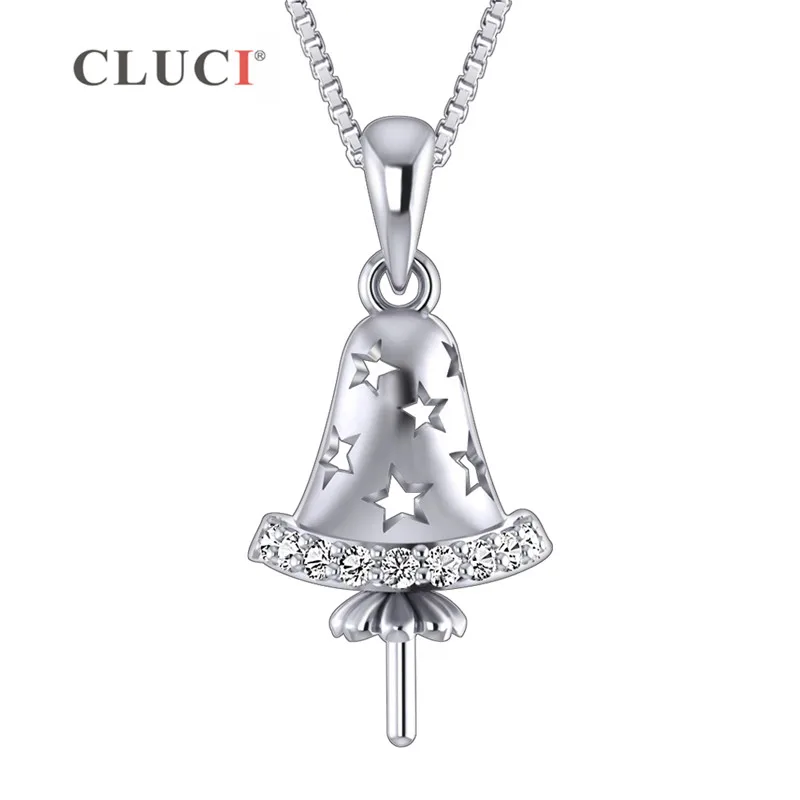 

CLUCI Real Silver 925 Christmas Bell Charms Pendant Gift for Women Sterling Silver Pearl Pendant Mounting Jewelry SP380SB