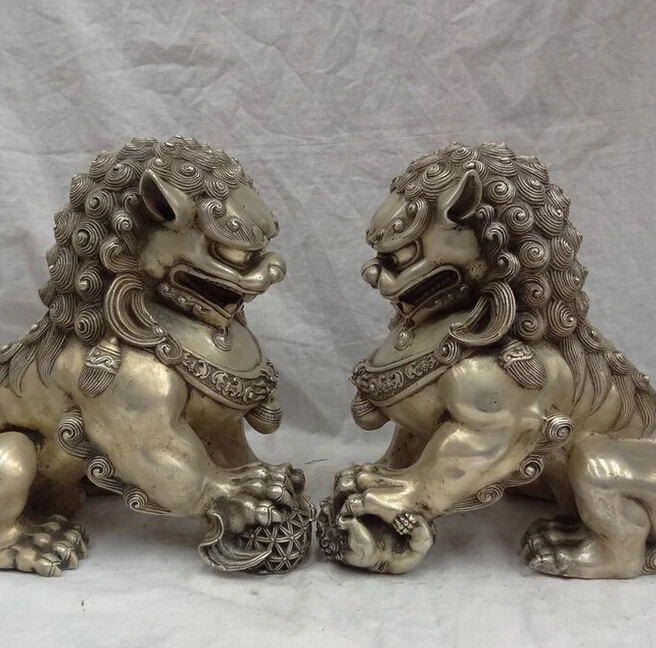 ZSR908 + 11 &quotНародные Китайские Серебряные Фэншуй Защитите Дверь Foo Фу Собака Лев