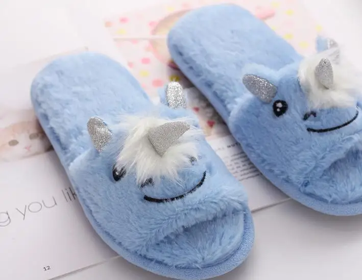 COVOYYAR Cartoon Unicorn Women Home Slippers Winter Warm Indoor Fur House Floor Slippers Women Cotton Furry Shoes WSL564
