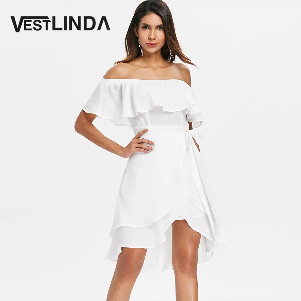 Женское шифоновое платье с открытыми плечами VESTLINDA повседневное однотонное