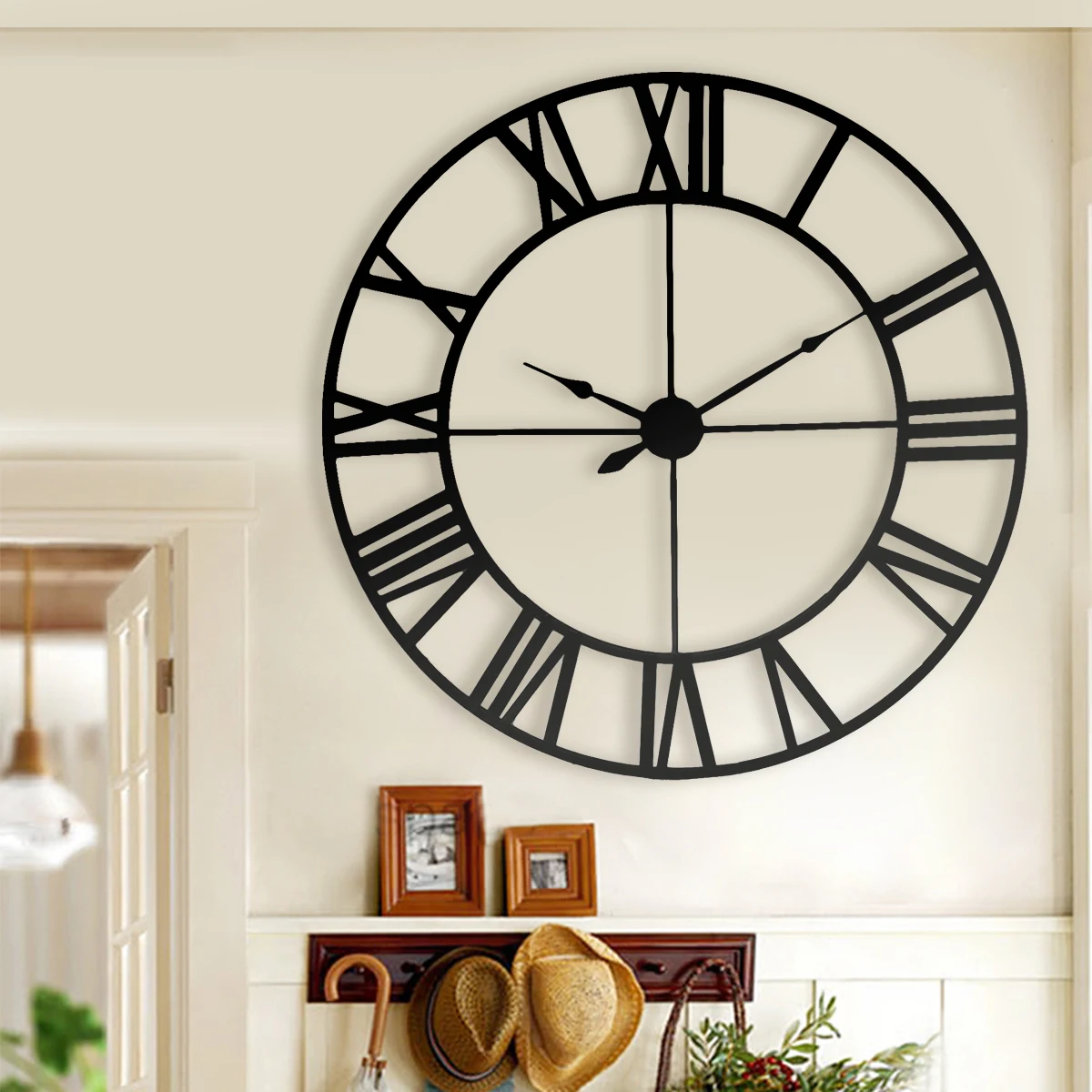 3d-часы 80 см в стиле ретро черного цвета, настенные часы с римскими цифрам...