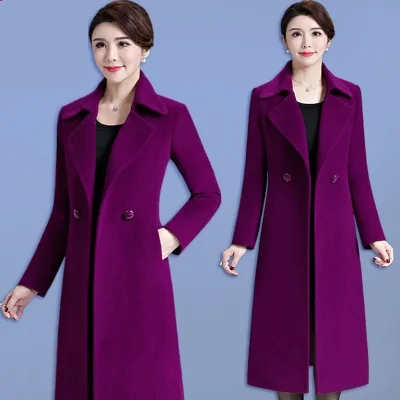 Purple Повседневное женское Шерстяное Пальто размера плюс 4XL, Осень-зима, однобортное Женское шерстяное пальто с широкой талией и отложным воротником - Цвет: Purple