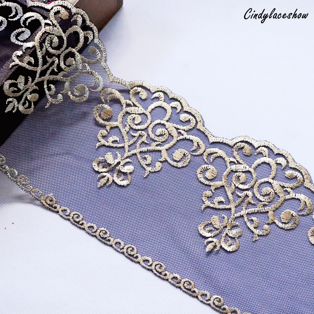 

1 Meter 11.5cm wide Embroidered Lace Trim dark Blue Clothes Accessories Guipure Gold Flower Lace Trimmings Sewing Lace Appliques