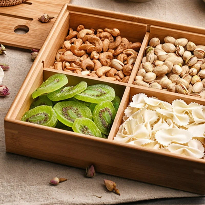 Поднос для хранения сушеных фруктов тарелка кухни гостиная дерево 4 сетки