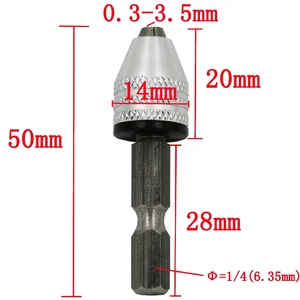 Быстросменный патрон для дрели, 14 дюйма, 6,35 мм, с шестигранным хвостовиком, 0,3-3,5 мм