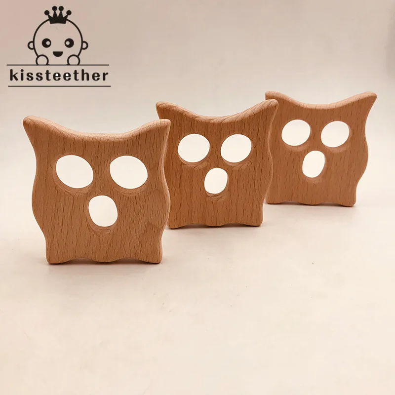 Baby Teether Wood Cat Shape Natrual Beech Wooden Owl Teething Toys Accessories Products Shower Gifts | Мать и ребенок
