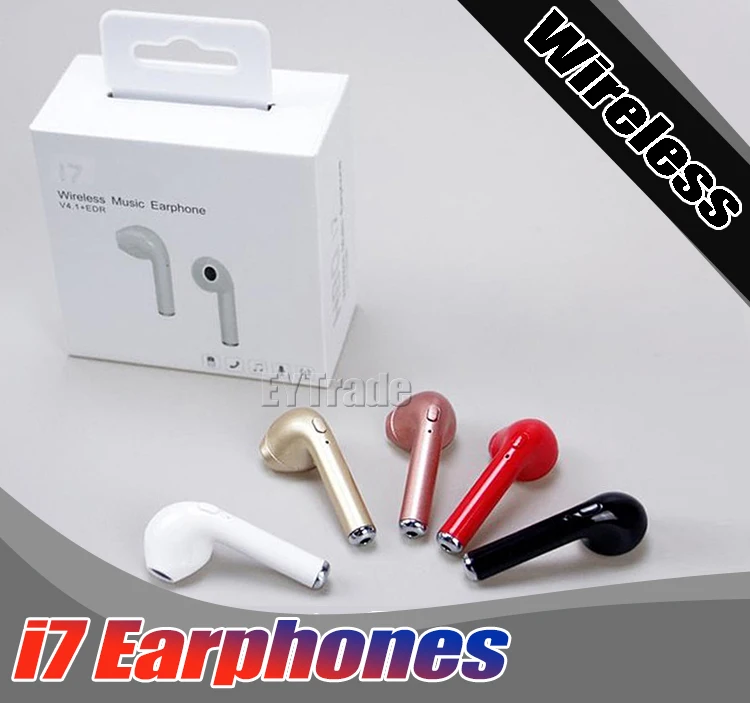 100 шт./лот оригинальный I7 мини Bluetooth беспроводная 5 видов цветов In Ear бас стерео шум