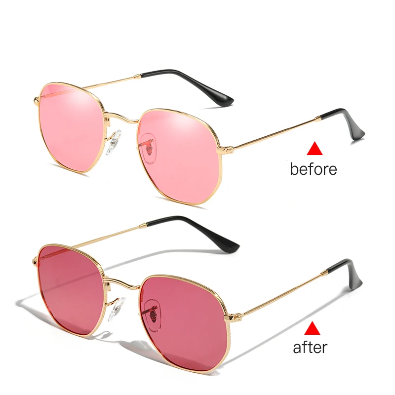 photochromic-Pink Женские фотохромные солнцезащитные очки, поляризационные, меняющие цвет, хамелеон, солнцезащитные очки для круглого лица, овальные зеркальные оттенки, УФ, черный, розовый - Цвет линз: photochromic-Pink