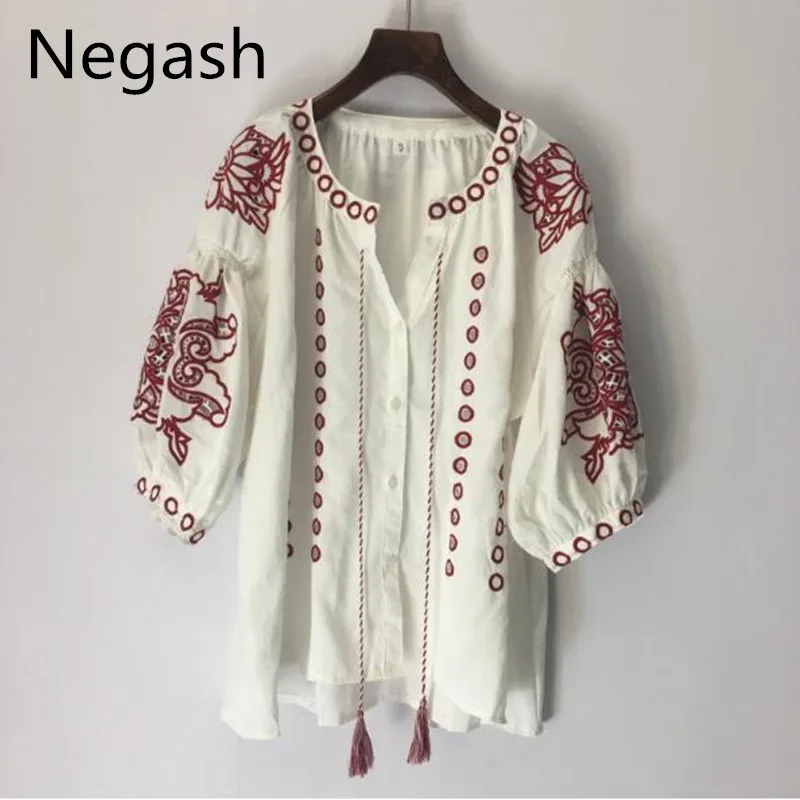 National blusa Cotton Linen blouses women loose Embroidery shirt blusas feminine fashion flower hallow out shirts |