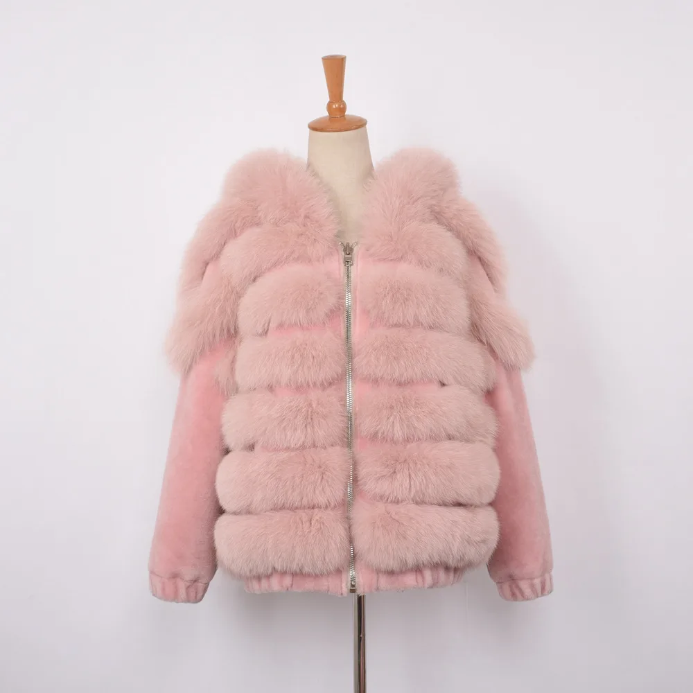 Pink Женское пальто из натурального Лисьего меха, двусторонняя женская куртка из натурального Лисьего меха, плотное теплое меховое женское модное пальто высокого качества S7377 - Цвет: Pink