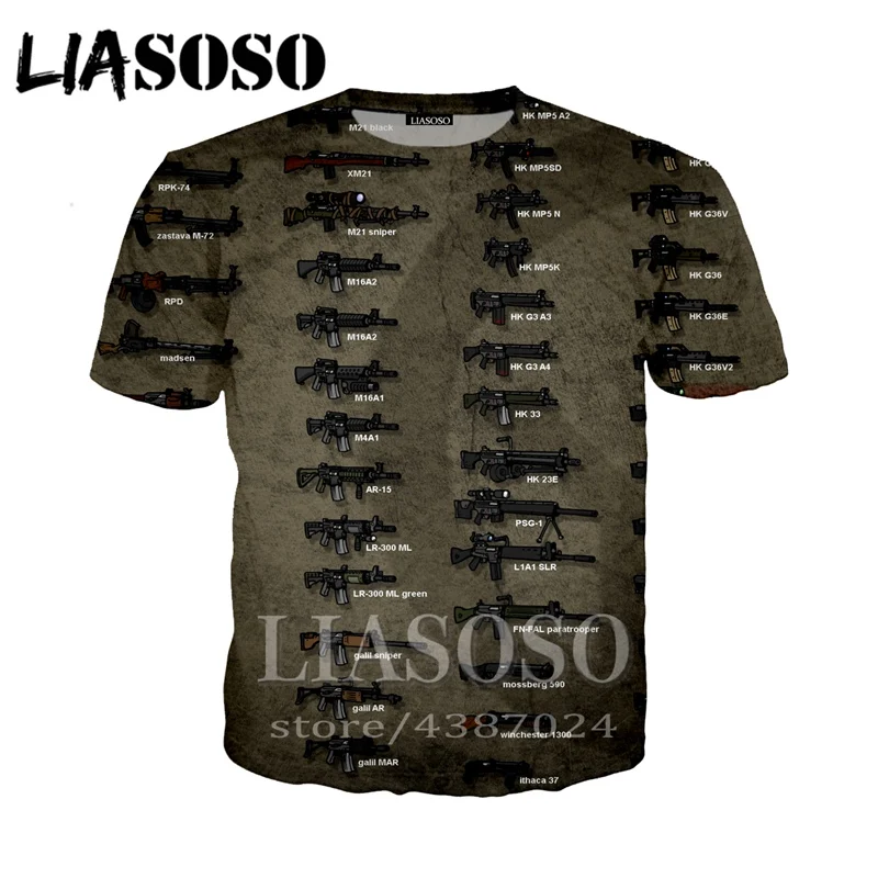 LIASOSO, аниме, 3d принт, футболка для мужчин и женщин, модная футболка с пистолетом, Harajuku, пуля,, футболка, пистолет, Забавные футболки, homme, футболка D823
