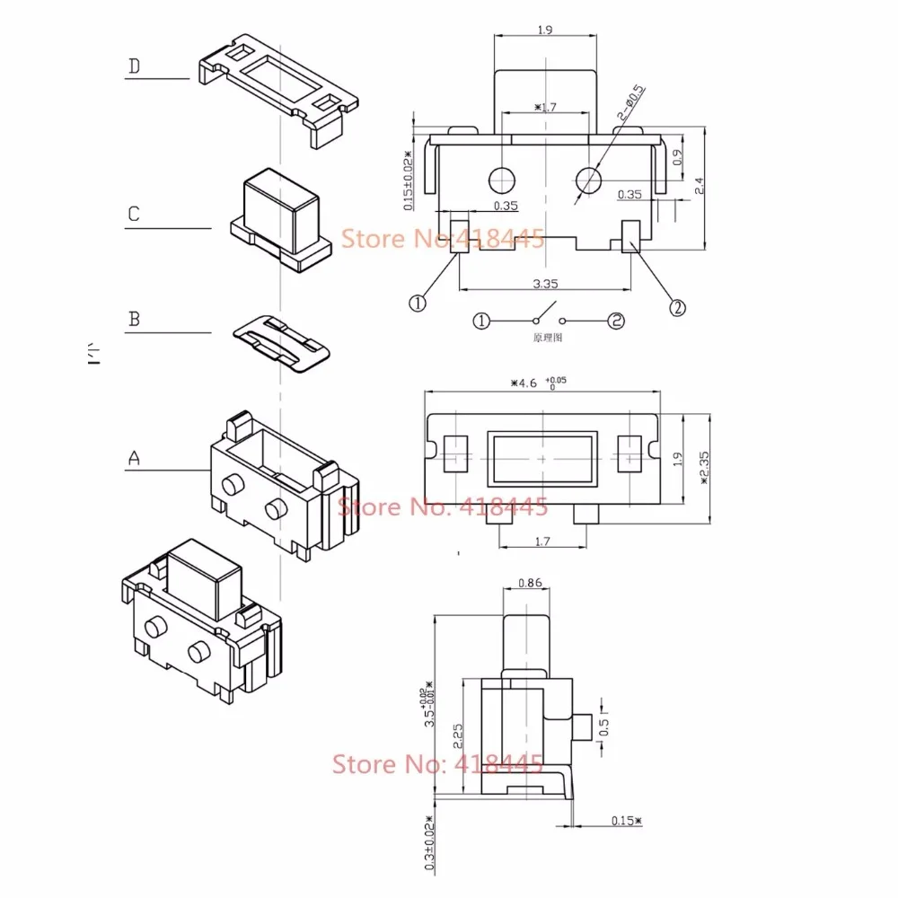 1000 шт./лот 2x4x3 5 тактильный переключатель SMD мобильный выключатель питания