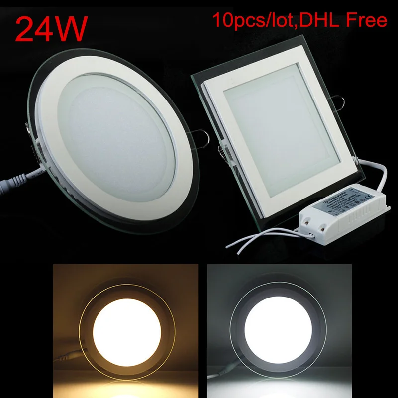 

Dimmable 24W Recessed Ceiling Glass LED Panel Downlight Light Round/Square LED Lamp Warm/Natural/Cold White AC85-265V DHL Free