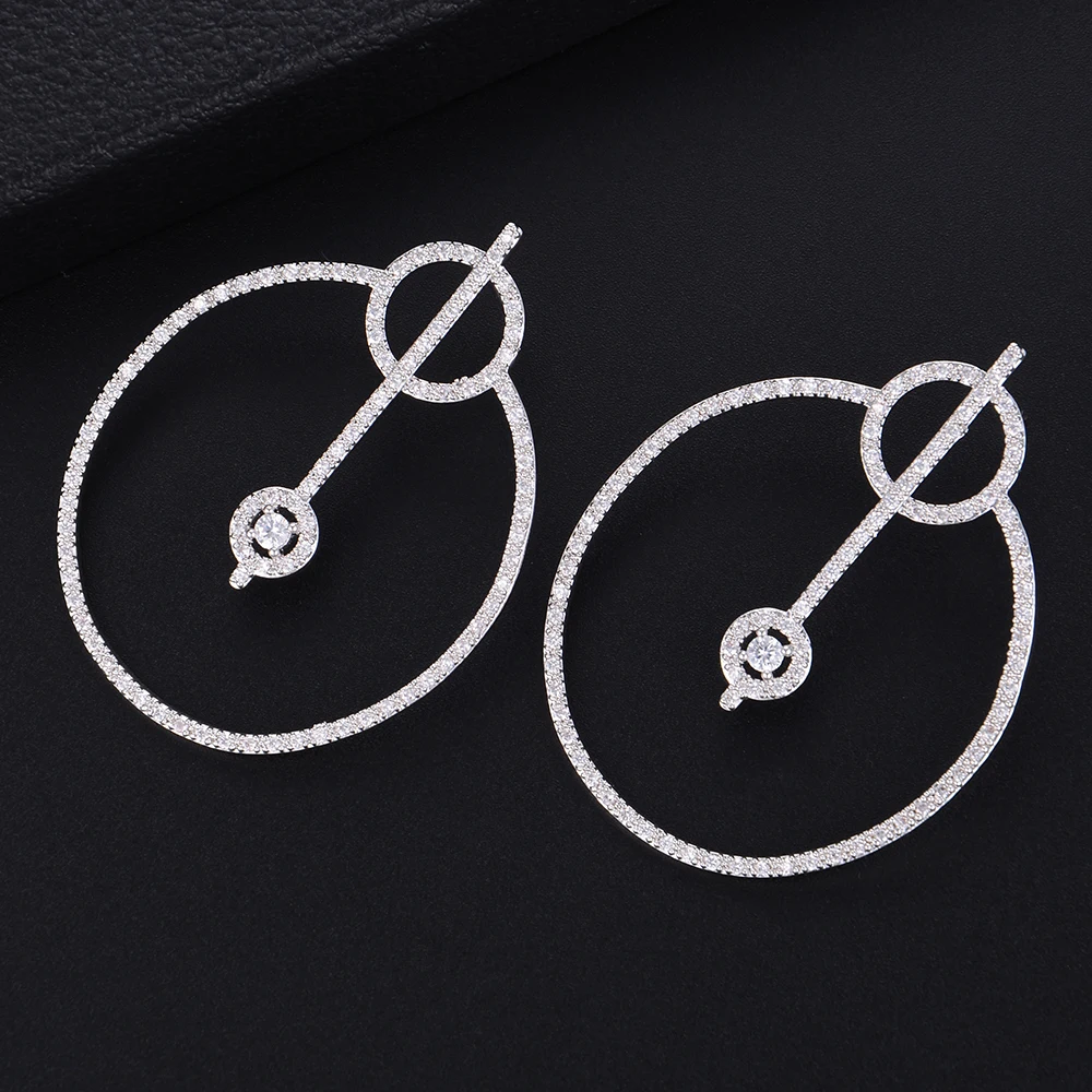 53mm High Quality Geometry Round Circle Hollow Micro Cubic Zirconia Pave Stud Earrings For Bridal Engagement Jewelry | Украшения и