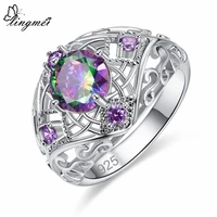 lingmei fashion birthstone wedding jewelry round mysterious multi blue purple zircon silver color ring size 6 7 8 9