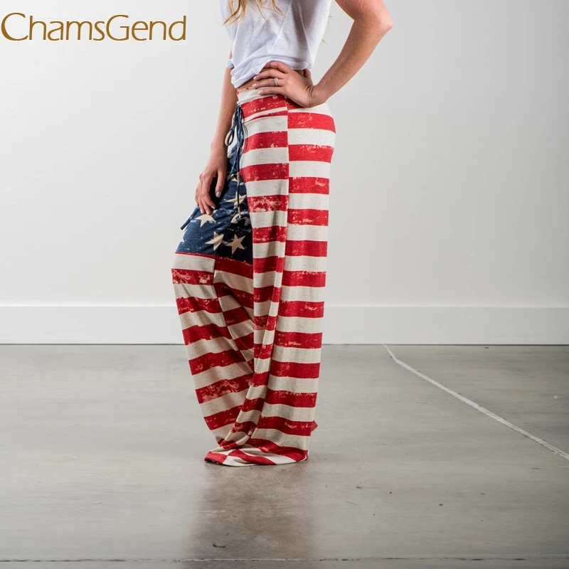 Chamsgend цветочный американский флаг шнурок женские брюки 2019 широкие топы A #487|leggings