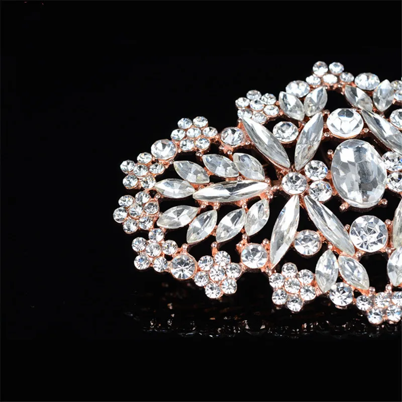 Romantic Full Rhinestone Petals Bride Hair Comb Rose Gold Pin Sticks Headpiece Wedding Accessories Jewelry MY788 | Украшения и