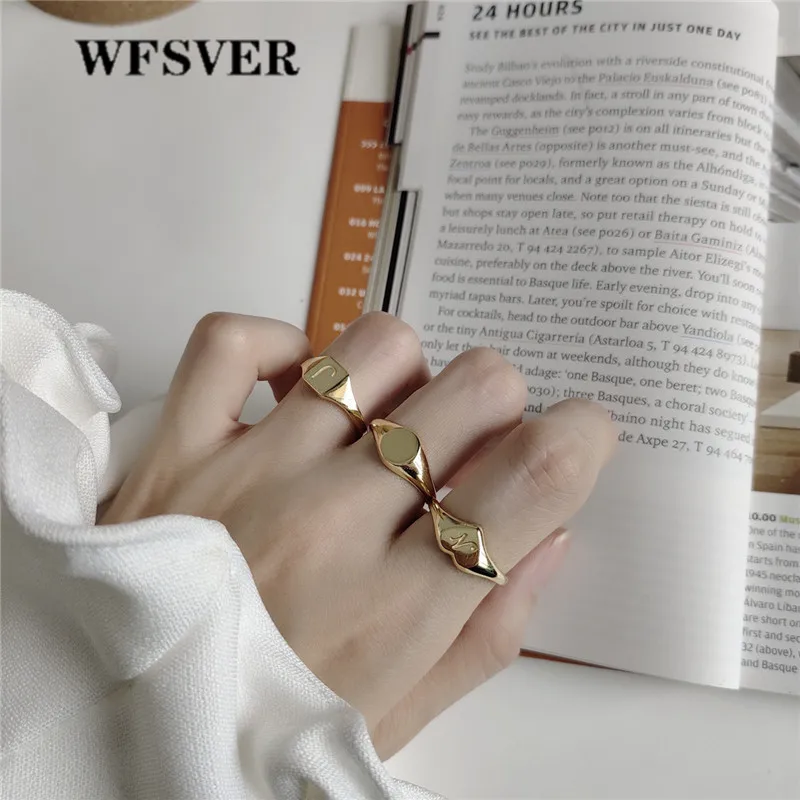 WFSVER кольцо из стерлингового серебра 925 для женщин золотого цвета с гравировкой
