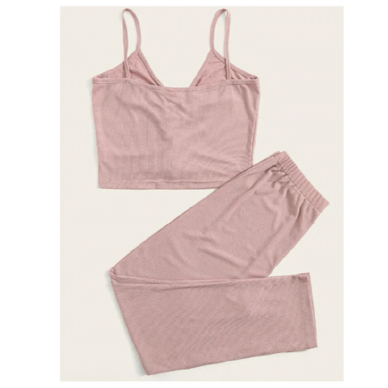 Новый пижамный комплект на лето 2019 топ бретелях длинные штаны пижама без рукавов