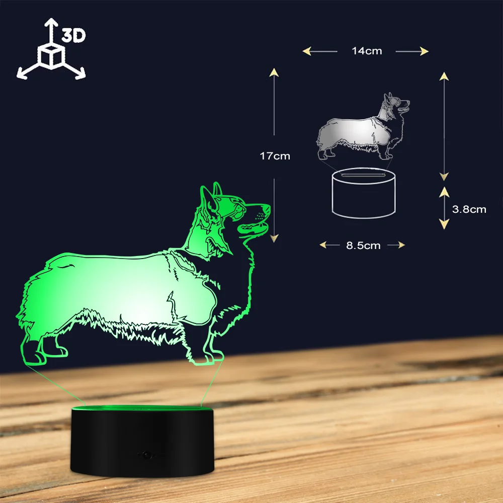 Вельш корги пемброк собака освещение 3D Оптическая иллюзия Свет Ночной
