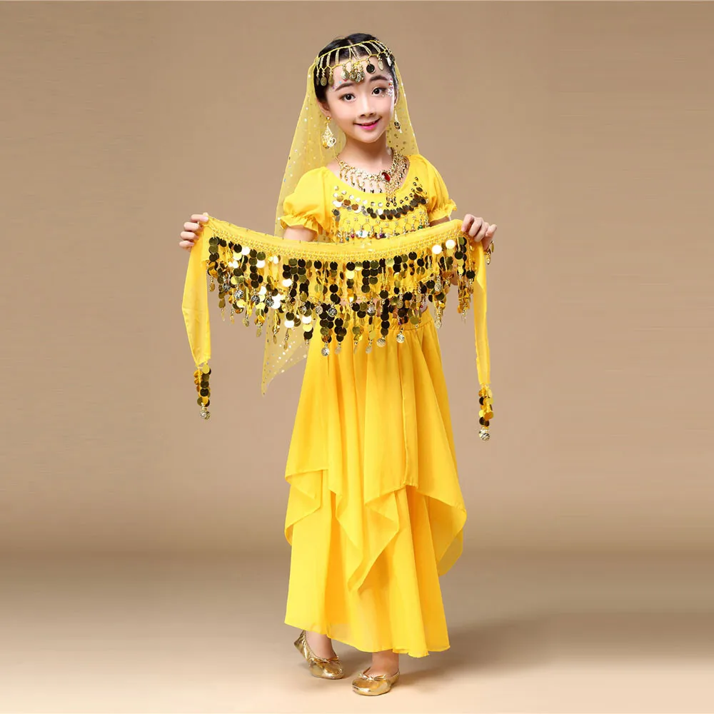 Baby Boys Summer Clothes Set Cotton Kids' Girls Belly Dance Outfit Costume India Top+Skirt Yellow F419 | Детская одежда и