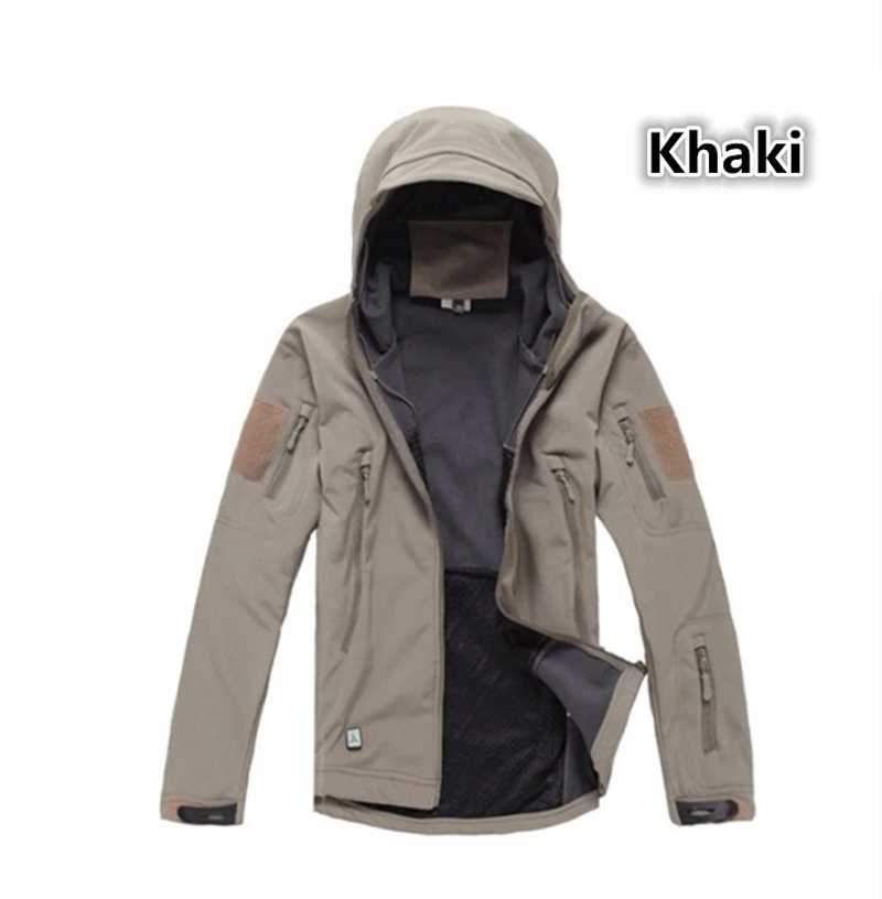 Khaki Армейское камуфляжное пальто, военная тактическая куртка, Мужская мягкая оболочка, водонепроницаемая ветрозащитная куртка, зимнее пальто с капюшоном - Цвет: Khaki