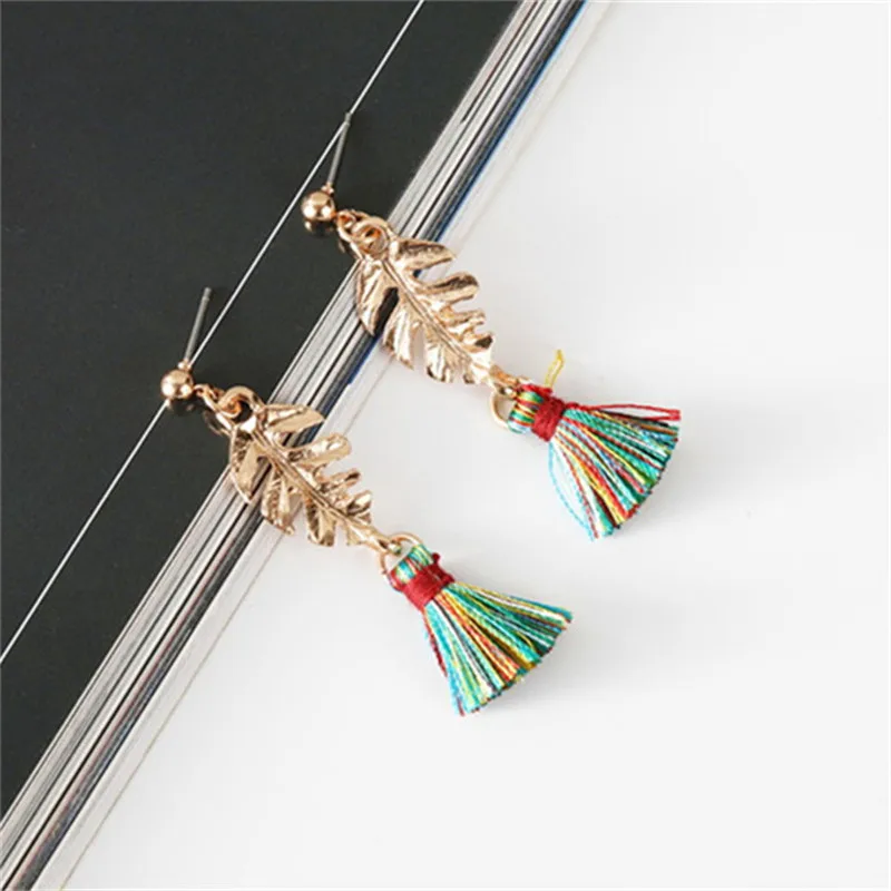 Korea Plantain Leaf Fringed Earrings Vintage Delicate Long Tassel For Women Wedding Bohemian Brincos Gifts | Украшения и