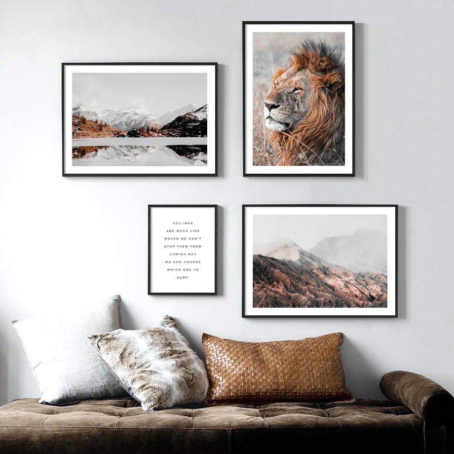 

Lion Mountain Lake Quotes Wall Art Canvas Painting Nordic Posters And Prints Animals Wall Pictures For Living Room Home Decor