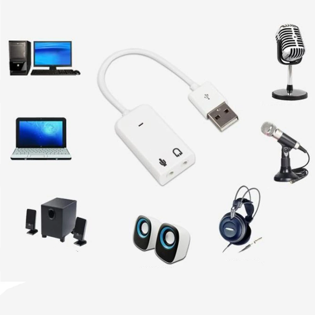 Etmakit Белый 3D 2 0 Виртуальный 7 1 канал внешний USB Аудио Звуковая карта адаптер