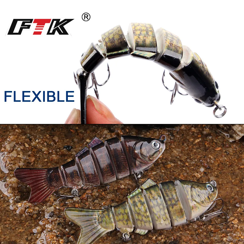 ФТК рыбалки бас приманки тонущий воблер 6 сегментов 19g Multi сочлененных Crankbait