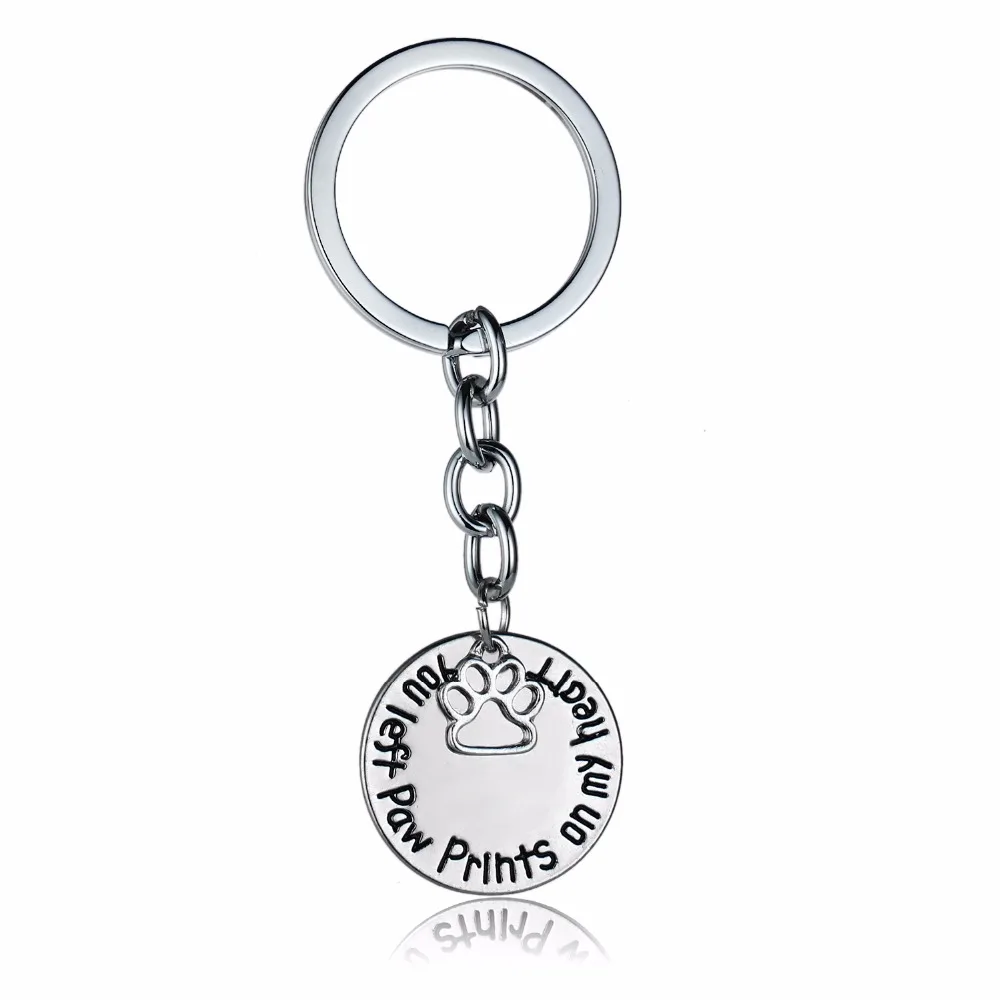 Модный пустотелый ключ для ключей с отпечатками лап питомца собаки и кошки, серебряная подвеска для ключей, мужские и женские подарки для спасения животных, цепочка для сумок и брелок.