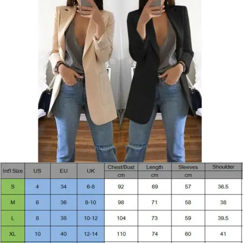 2019 Fashion Slim Blazers Women Autumn Suit Jacket Female Work Office Lady Black with Pockets Business Notched Blazer Coat | Женская