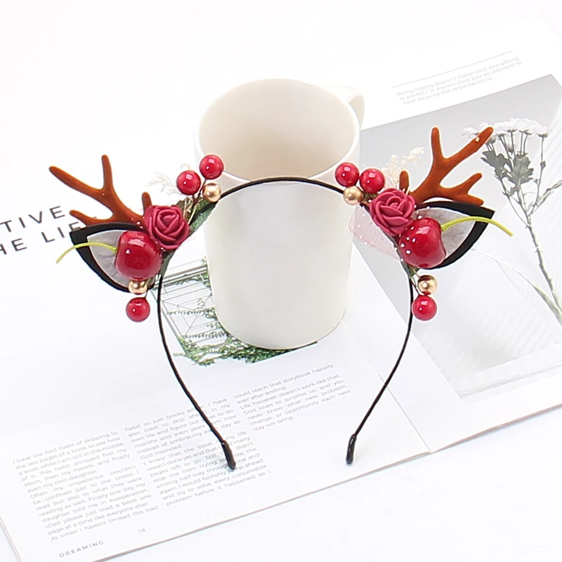 

Christmas Masquerade Party Princess Queen Lace Hollow Hairbands Halloween Forest Antlers Hairwear