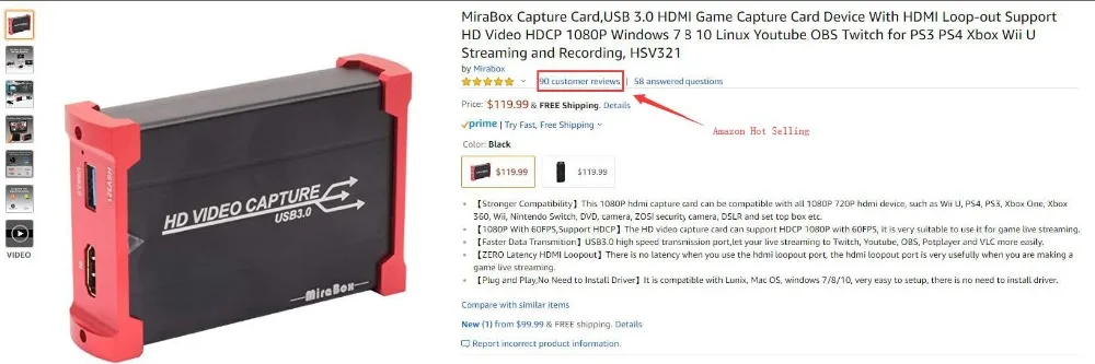 MiraBox HDMI Игровая карта захвата USB3.0 с поддержкой петли 1080P с низкой задержкой Windows 10 Linux YouTube OBS Twitch для ps4 Stream