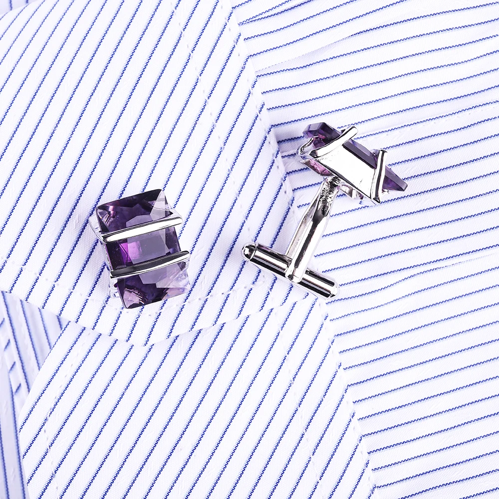 Fashion gorgeous cufflinks for mens red crystal zircon silver metallic luxury brand upscale French shirt button cuff links party | Украшения