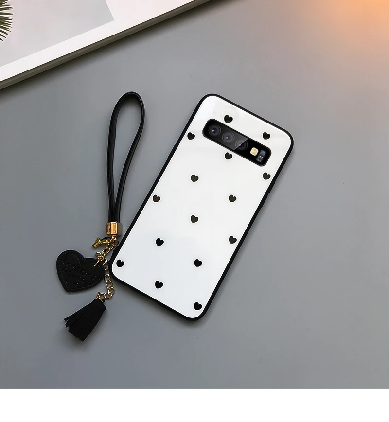BONVAN стеклянный чехол для samsung Galaxy S8 S9 S10 Plus Lite Love Heart ремешок жесткий чехол для samsung Note 8 9 браслет Couqe Capa