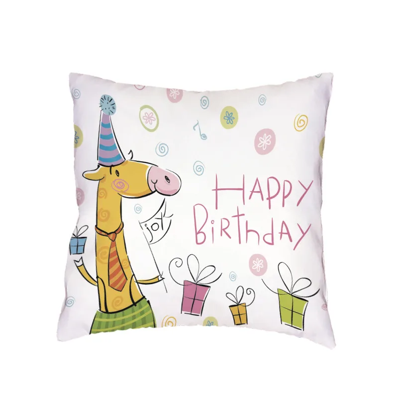 Cute Cartoon White Polyester Peach Skin Cushion Cover Giraffe Sika Deer Donkey Print Kids Birthday Gift Home Decorate Pillowcase | Дом и сад