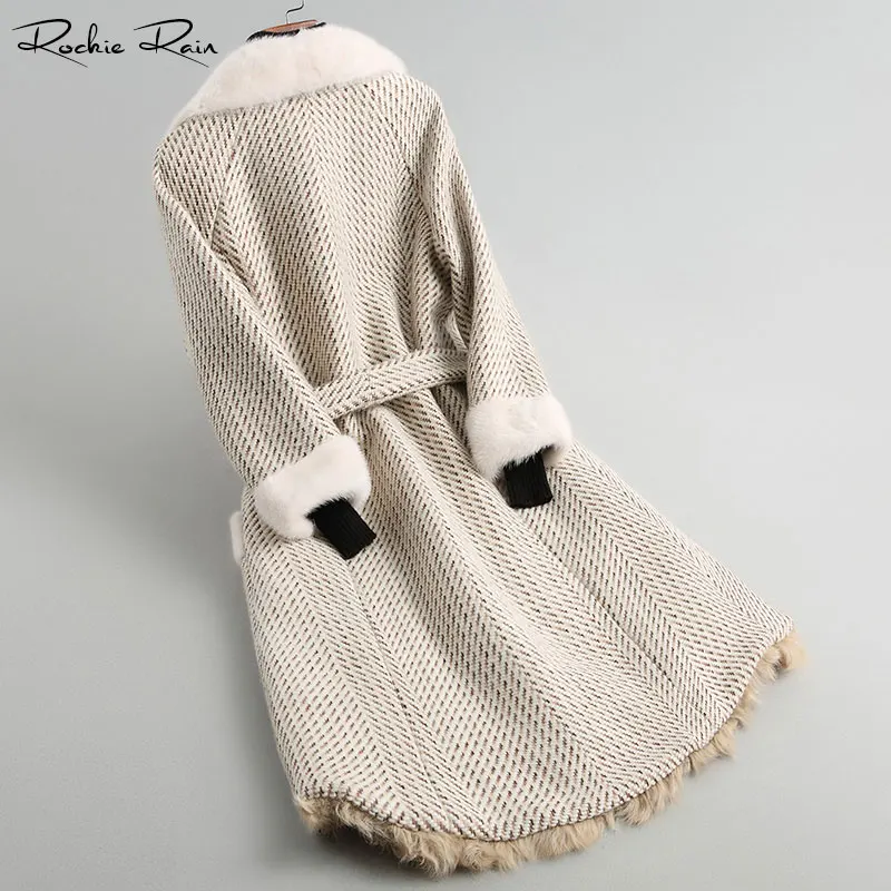 Women's Long Fashion Wool Trench Coats and Jackets with Real Fur Lining Mink Collar Keep Warm in Autumn Winter | Женская одежда
