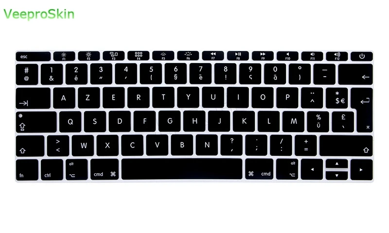 Black Для Macbook 12 дюймов AZERTY французский Великобритания силиконовая клавиатура кожного покрова для MacBook New Pro 1" A1708( версия, без Touch Bar - Цвет: Black