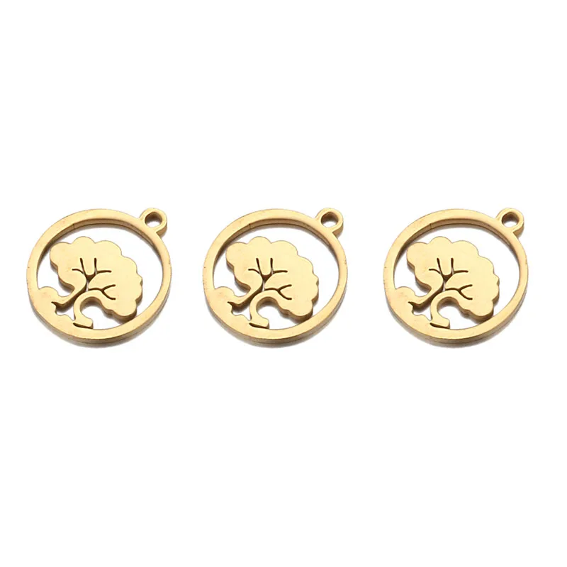 Gold Tree KDY094 10 шт. милые маленькие шармы из нержавеющей стали в форме листа звезды, круглые подвески в виде сердца для изготовления ювелирных изделий, круглые шармы, подвески, аксессуары - Окраска металла: Gold Tree KDY094