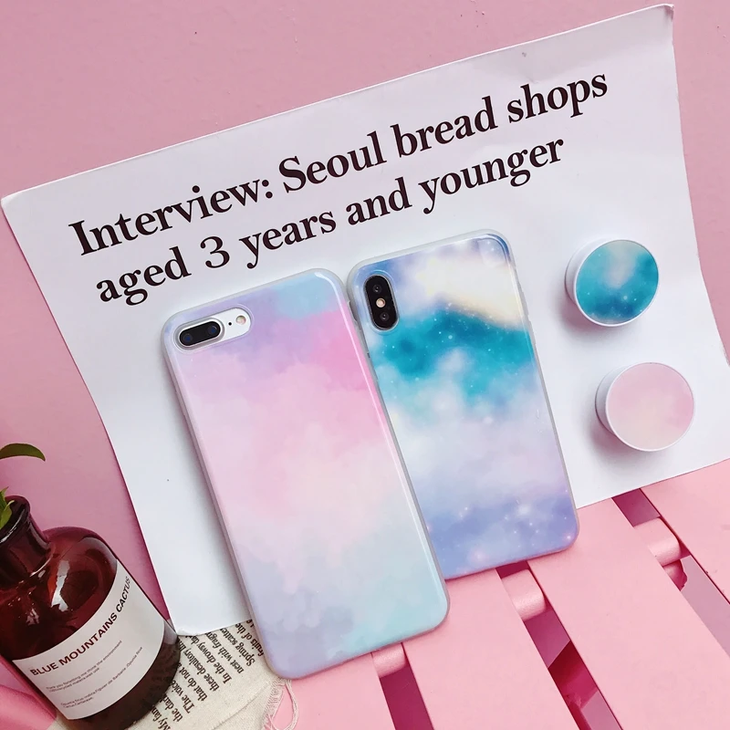 Градиент красочный мягкий чехол TPU Gasbag стенд держатель для iPhone X 8 7 6 S плюс