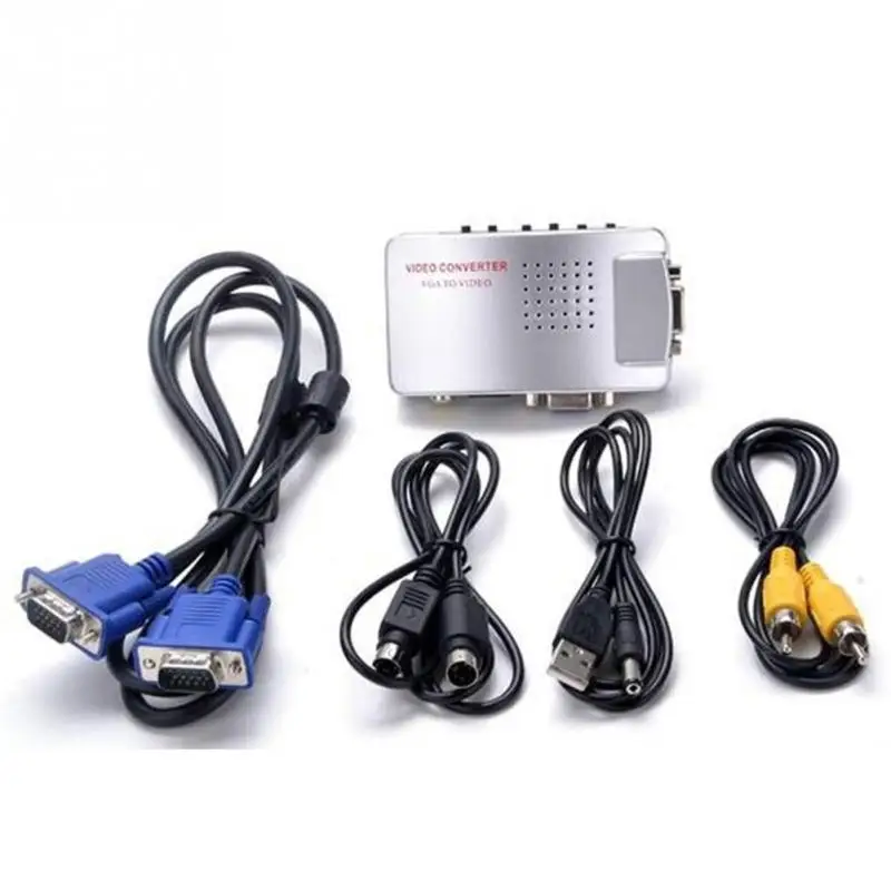 Серебряный ПК VGA к ТВ AV RCA адаптер сигнала конвертер видео переключатель